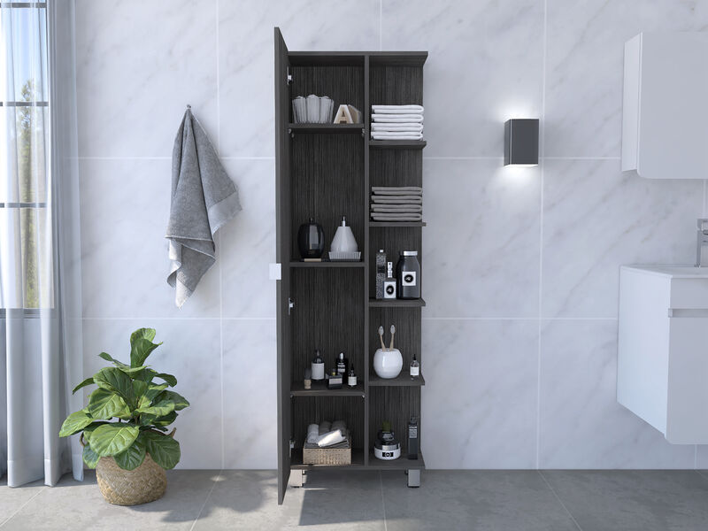 DEPOT E-SHOP Venus Linen Single Door Cabinet, Five External Shelves, Four Interior Shelves, Black