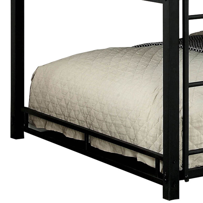 Industrial Style Full Triple Decker Bunk Bed with Ladder, Black-Benzara