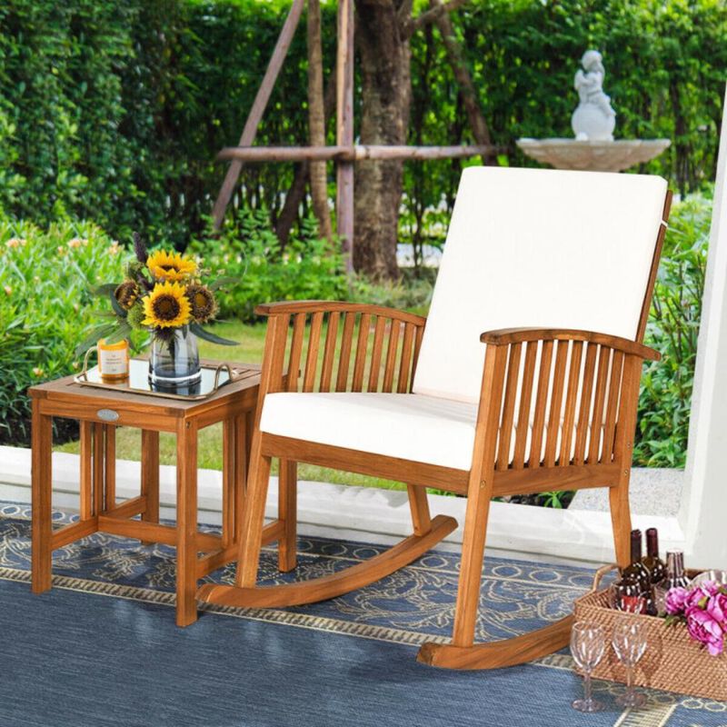 Hivvago 2 Pieces Acacia Wood Patio Rocking Chair Table Set