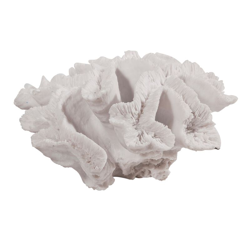 Lily 9 Inch Faux Coral Table Figurine, Polyresin Textured Sculpture, White-Benzara