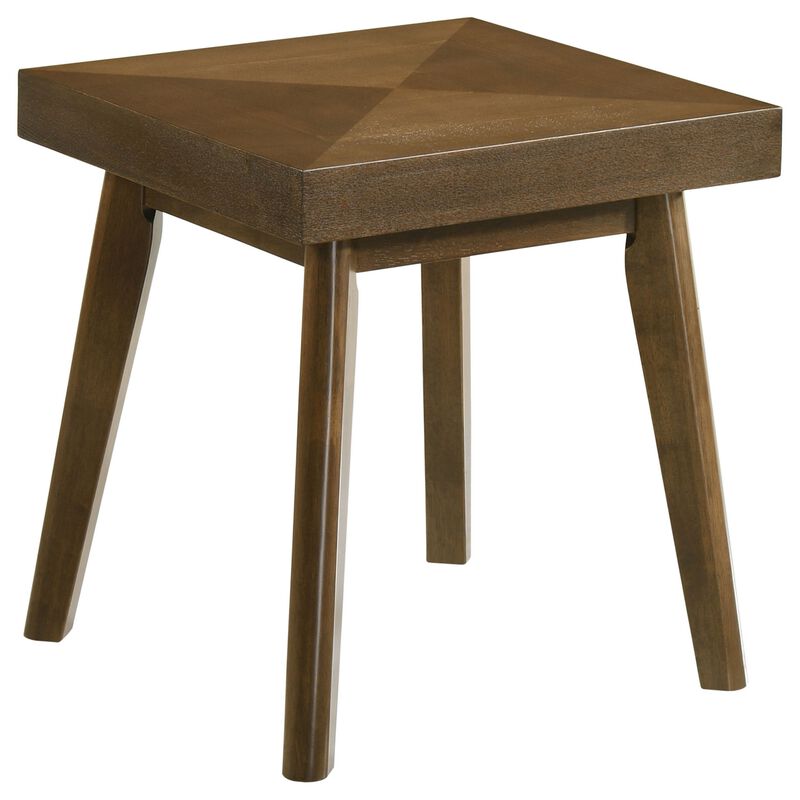 Layla End Table, 22 Inch Square Top, Diamond Parquet, Walnut Brown Wood - Benzara