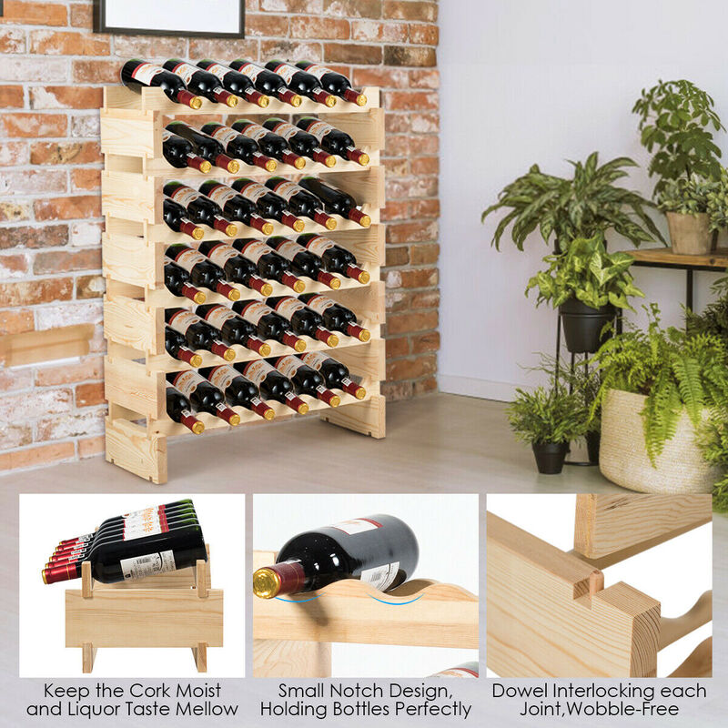 36 Bottles Stackable Wooden Wobble-Free Modular Wine Rack