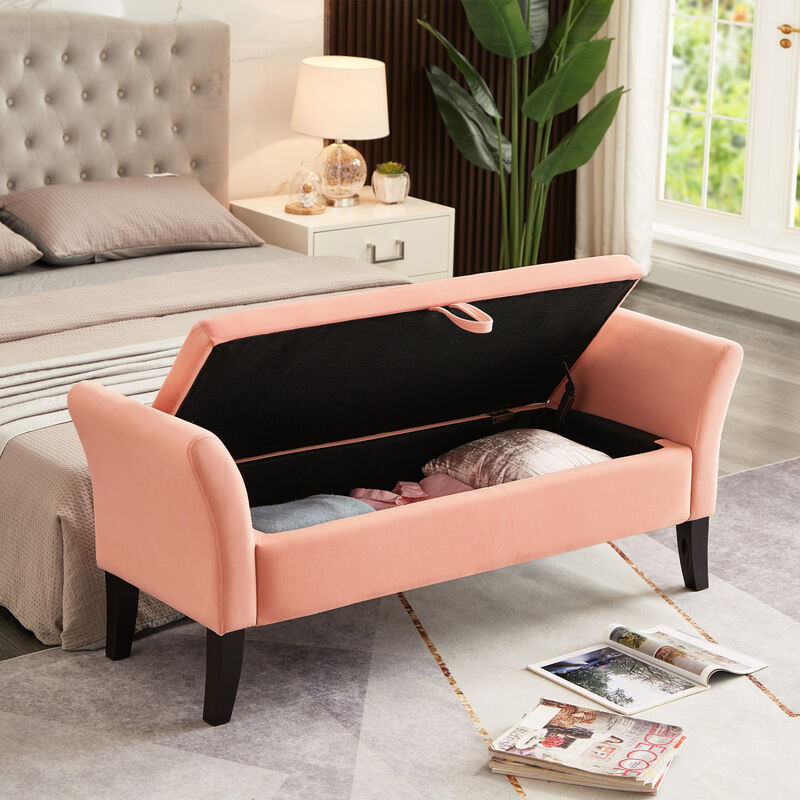 51.5" Bed Bench with Storage Pink Velvet