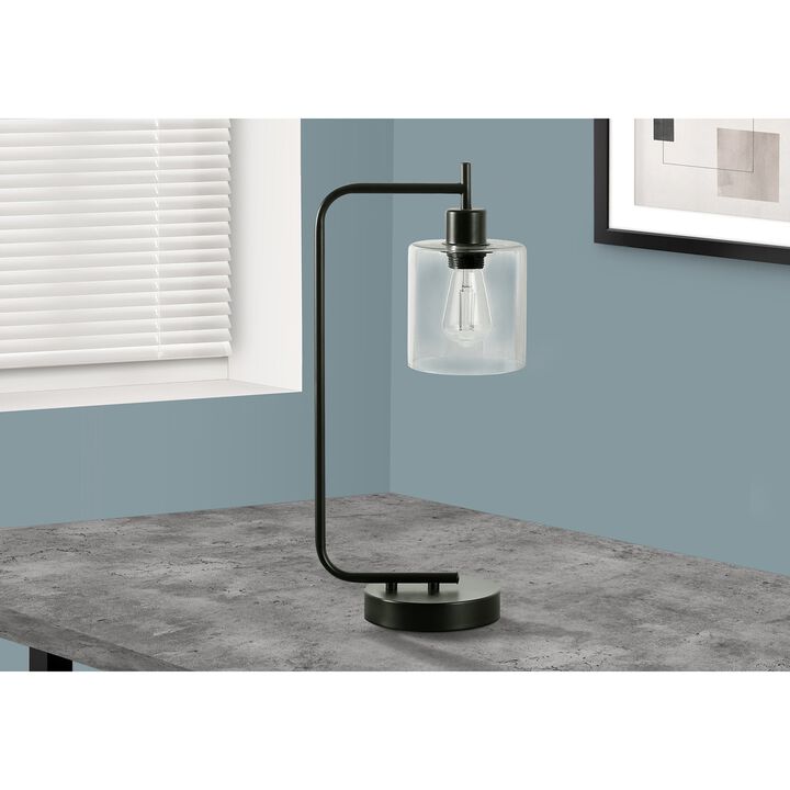 Monarch Specialties I 9637 - Lighting, 20"H, Table Lamp, Usb Port Included, Black Metal, Glass Shade, Modern