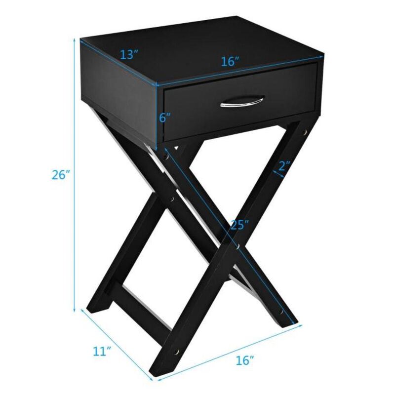 X-Shape 1 Drawer Nightstand End Side Table Storage