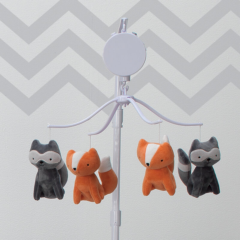 Bedtime Originals Acorn Gray/Orange Fox and Raccoon Musical Baby Crib Mobile