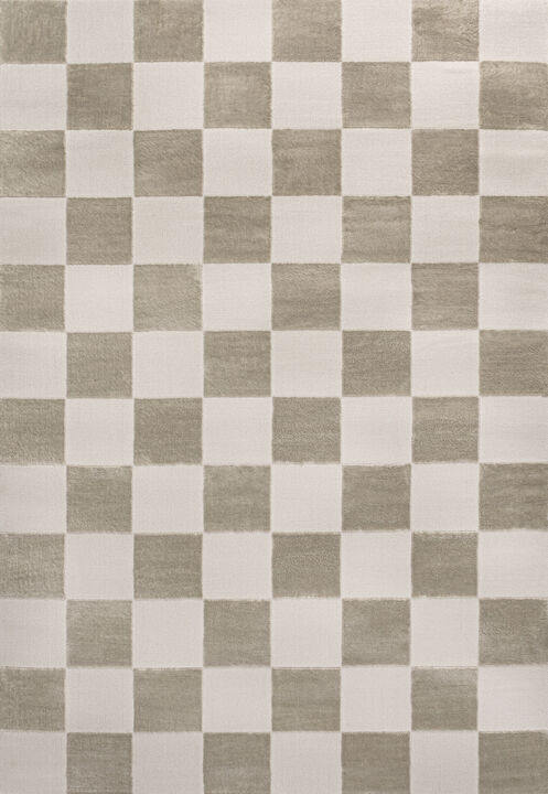 Thea Modern Geometric Checkerboard High-Low White/Cream 3x5 Area Rug
