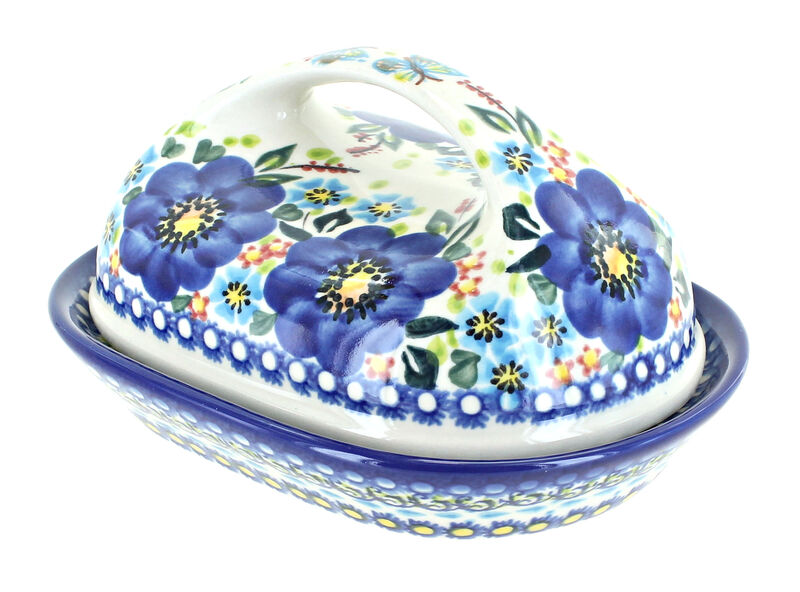 Blue Rose Polish Pottery Spring Blossom Butter Dish