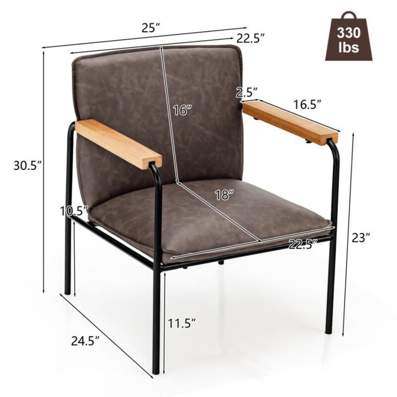 Hivvago PU Leather Accent Chair with Rubber Wood Armrests