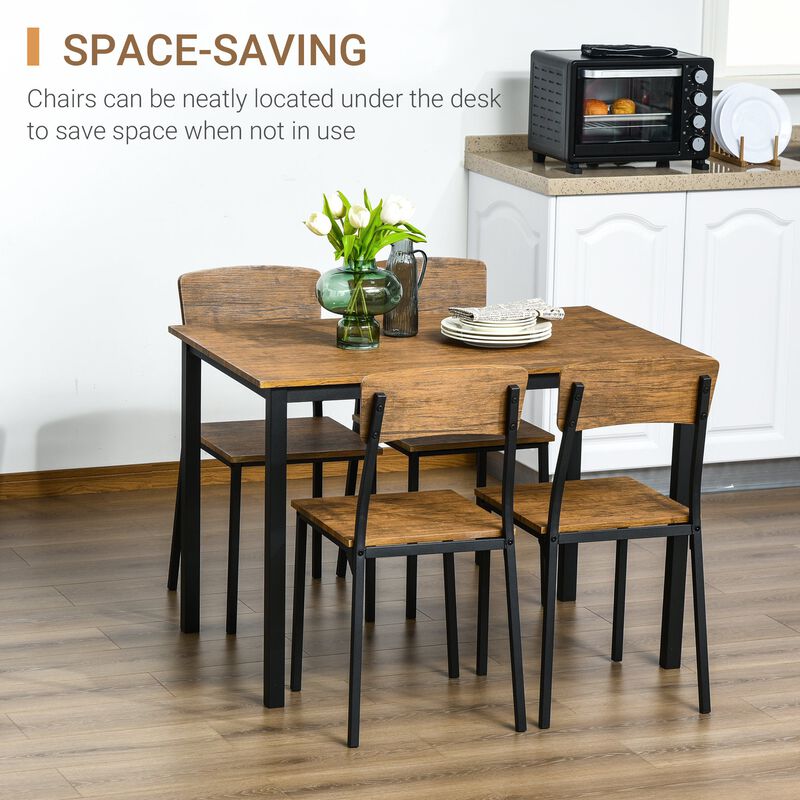 Industrial Chic Dining: 5-Piece Dark Walnut Table & Chairs Set