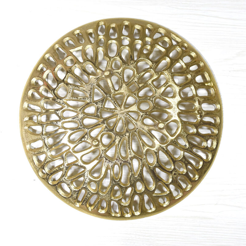 Handmade Decorative Gold Color Coated 5.51 x 5.51 x 1.37 Inches Aluminium Tray 063AB BBH Home's