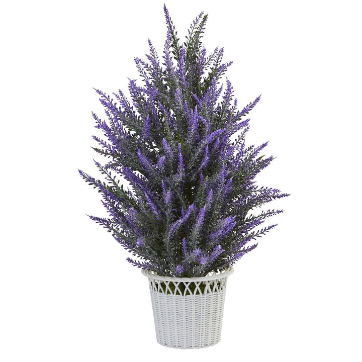 Nearly Natural 22-in Lavender in White Planter