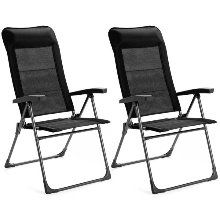 Hivvago 2 Pcs Portable Patio Folding Dining Chairs with Headrest Adjust for Camping -Black