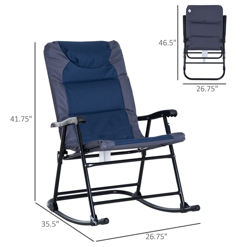 Navy Blue & Grey 2-Piece Folding Rocking Chair Set with Armrests, Padded Seat and Backrest