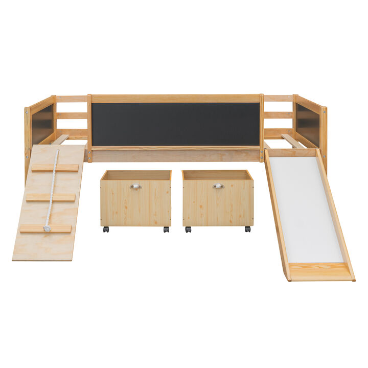 Whisen Twin size Loft Bed Wood Bed with Two Storage Boxes