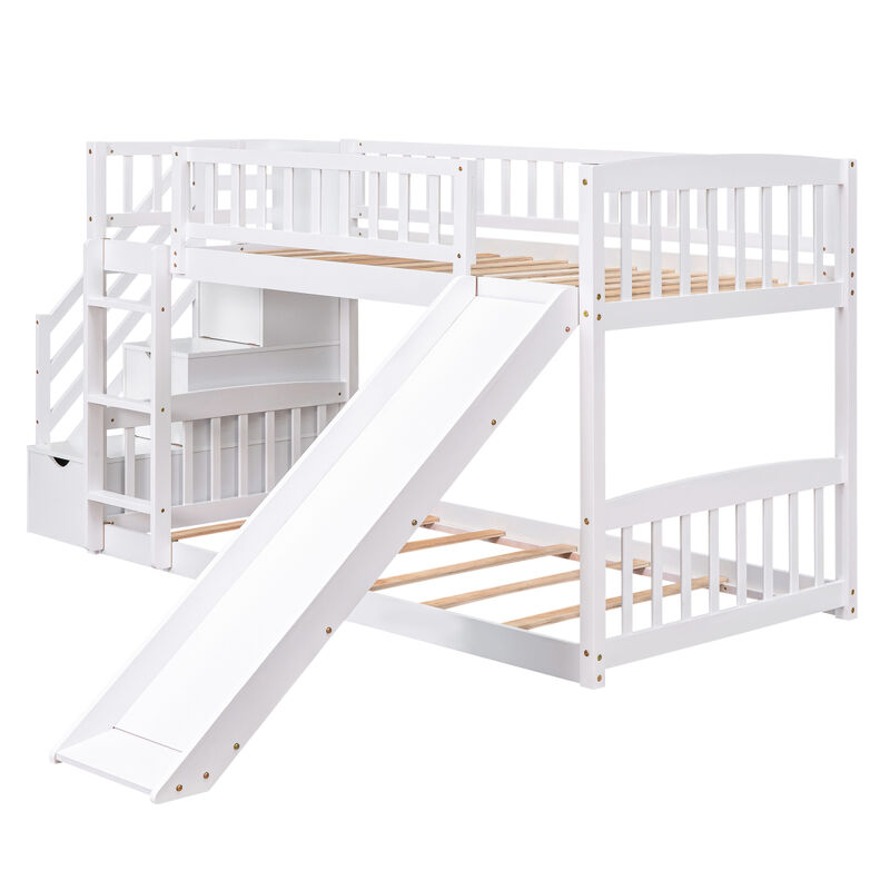 Stairway Twin Over Twin Bunk Bed With Two Drawers And Slide