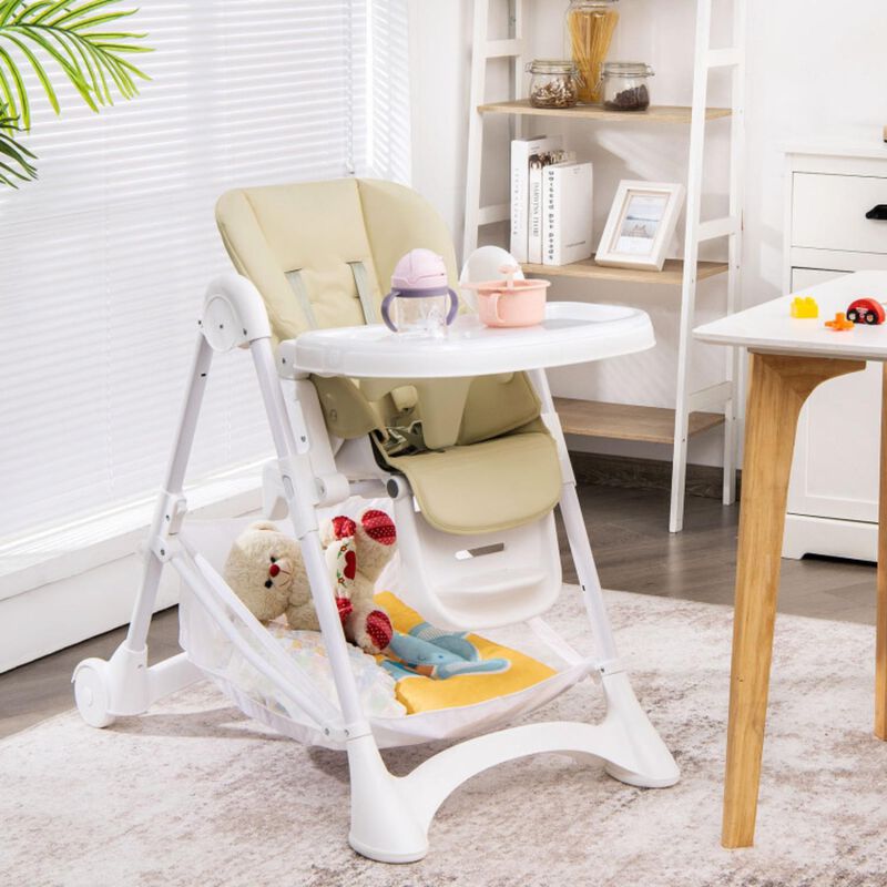 Hivvago Baby Convertible Folding Adjustable High Chair with Wheel Tray Storage Basket