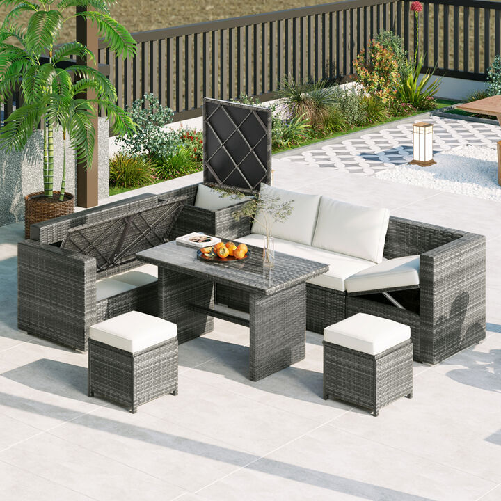 Merax Outdoor 6-Piece All Weather PE Rattan Sofa Table Set