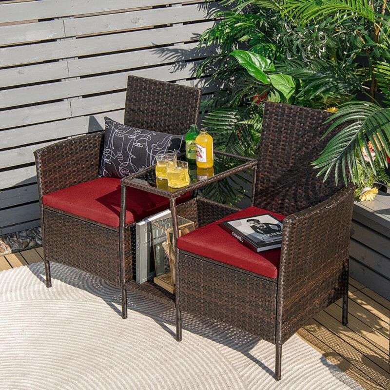 Hivvago Rattan Patio Conversation Set Cushioned with Glass Table