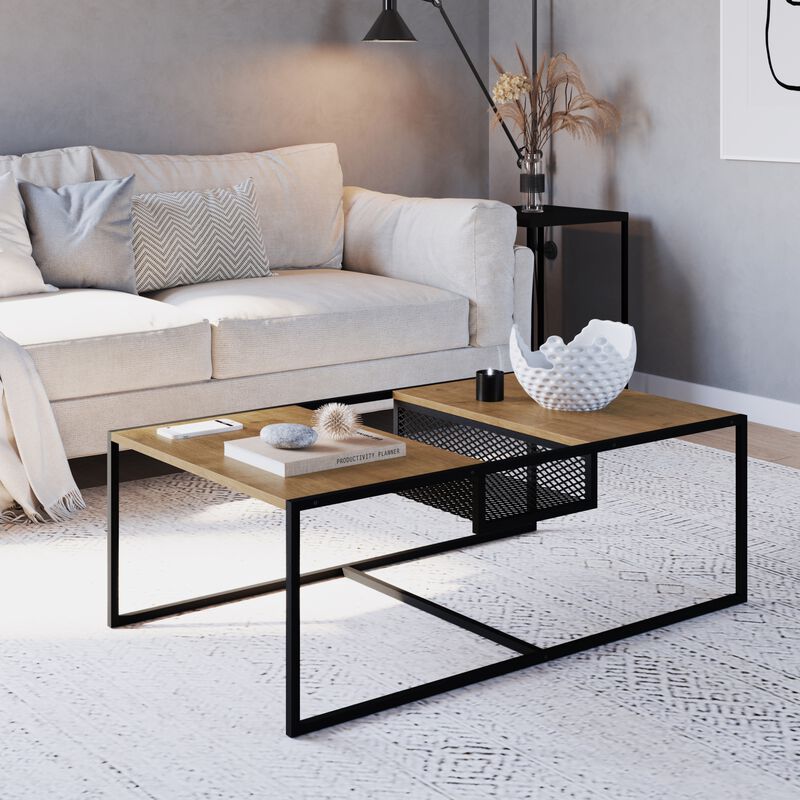 Kybele Brown and Iron Mesh Middle Shelf Coffee Table