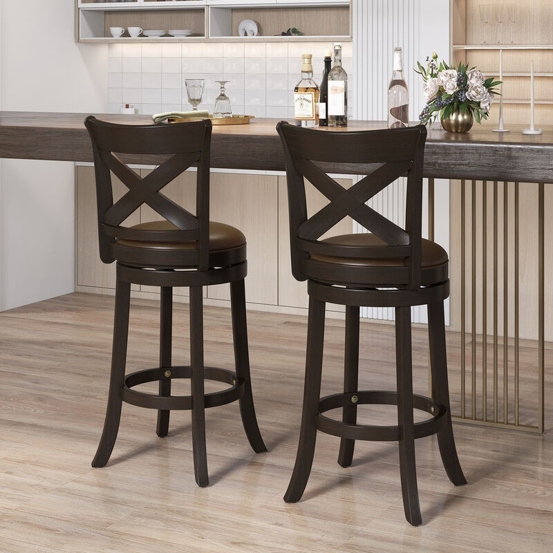 Swivel Bar Stool with Curved Backrest PU Leather Seat and Footrest