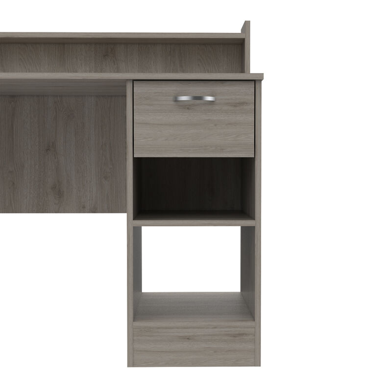 DEPOT E-SHOP Vera Computer Desk with Top Open Shelf, 1-Drawer and 2-Storage Shelves, Light Gray