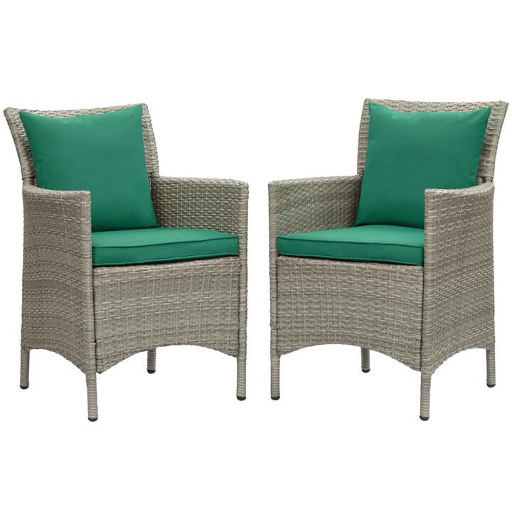 Modway Conduit 34.5" Rattan Patio Dining Armchair in Gray & Green(Set of 2)