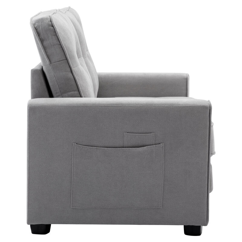 Merax 59.4" Loveseat Sofa with Pull-Out Bed Modern Upholstered Couch with Side Pocket for Living Room Office