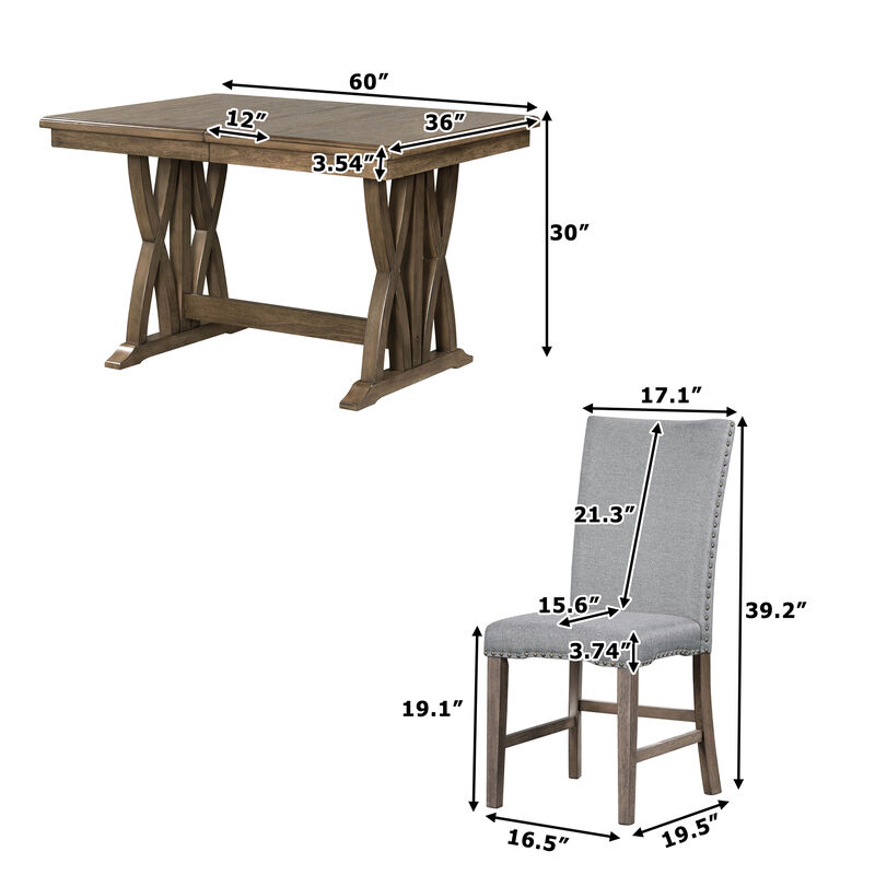 Merax Mid-Century Solid Wood 7-Piece Dining Table Set