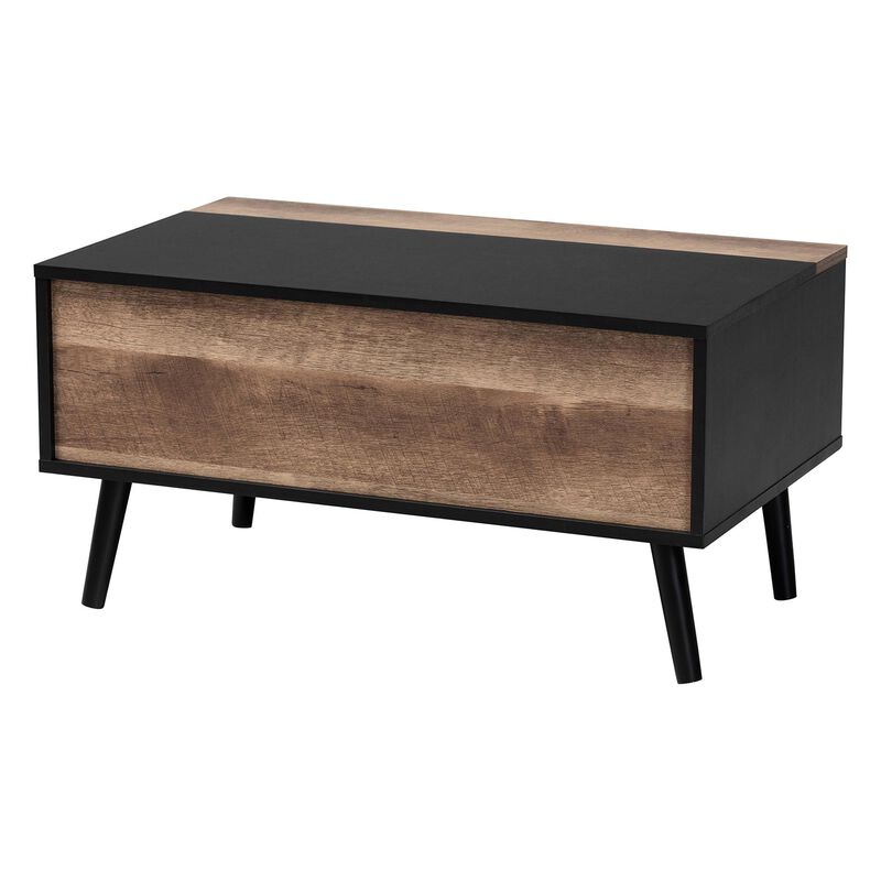 Baxton Studio Jensen Modern and Contemporary Two-Tone Black and Rustic Brown Finished Wood Lift Top Coffee Table with Storage Compartment