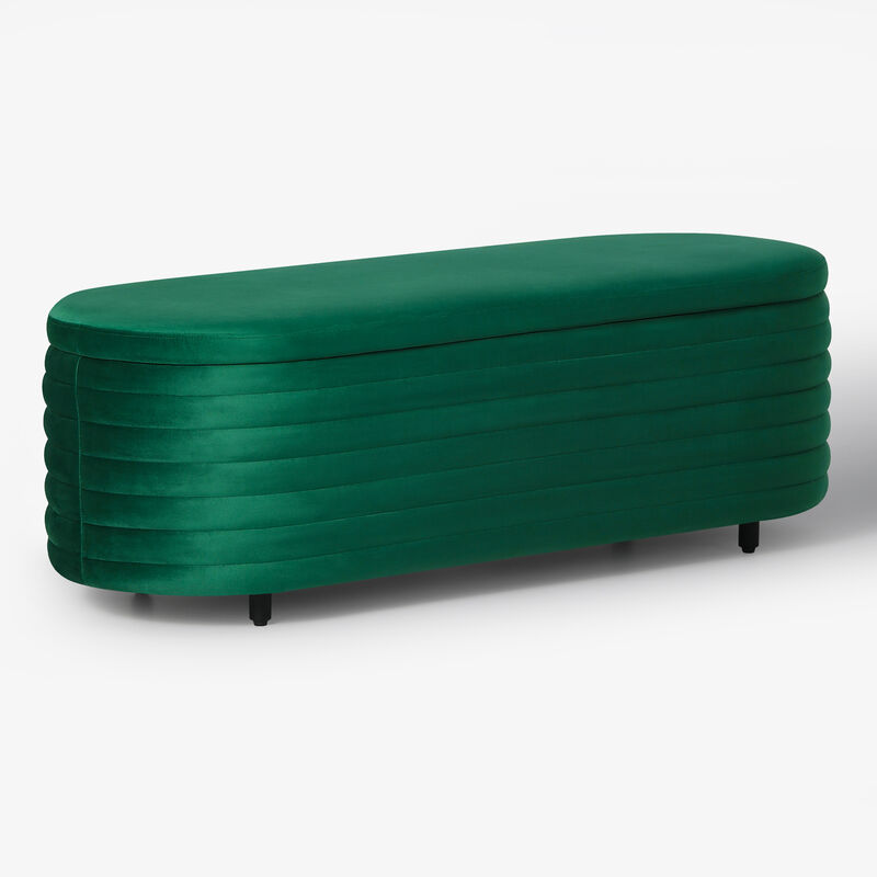 WestinTrends 54" Wide Mid-Century Modern Upholstered Velvet Tufted Oval Storage Ottoman Bench