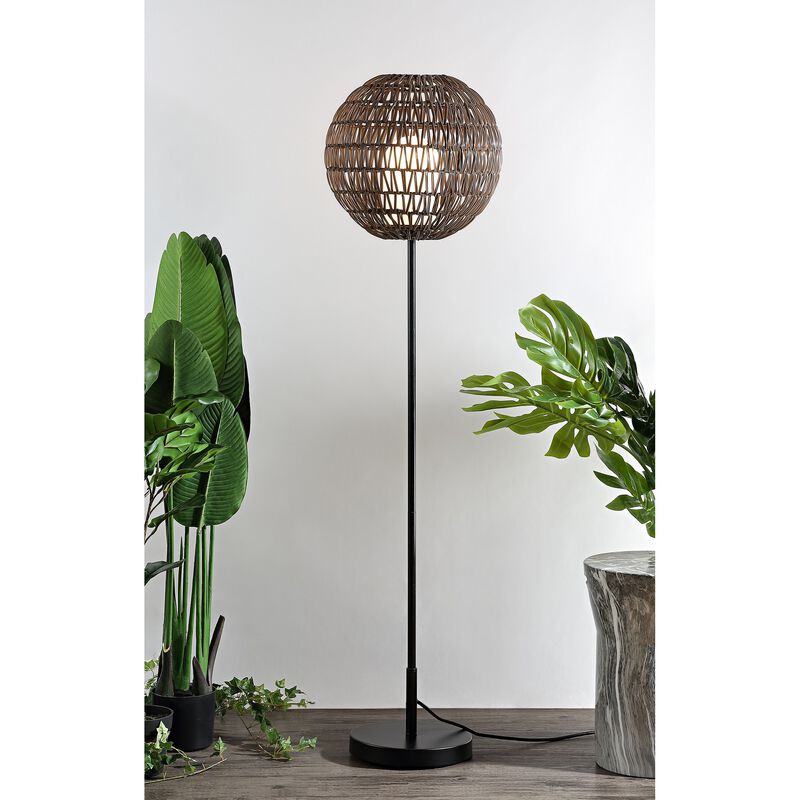 Bea 61" Outdoor Woven Globe LED Floor Lamp, Coffee/Black