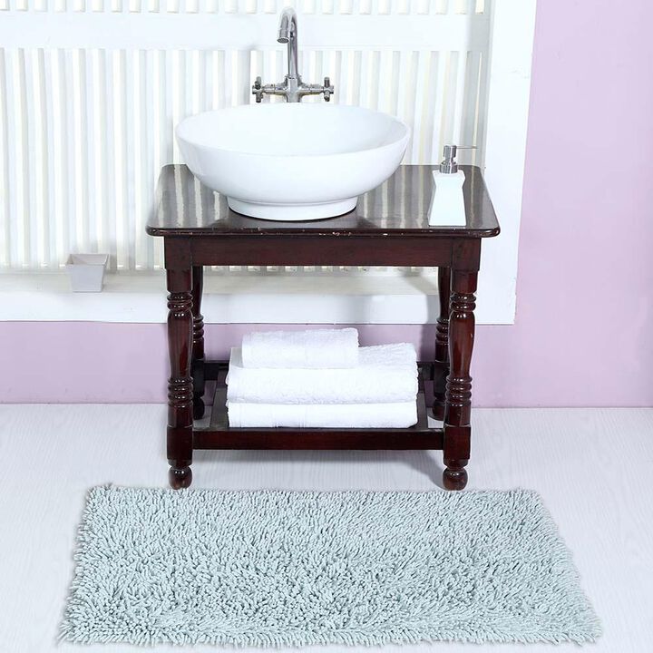 Knightsbridge Chenille Shaggy 220 GSF Non Skid Back Bath Rug 21 x 34 - Light Blue