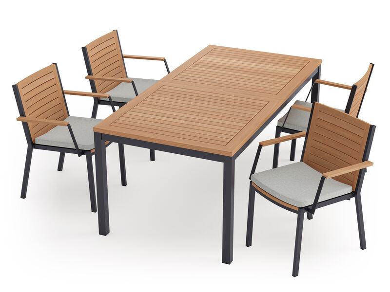 Monterey 4 Seater Dining Set with 72 in. Table - Aluminum and Teak