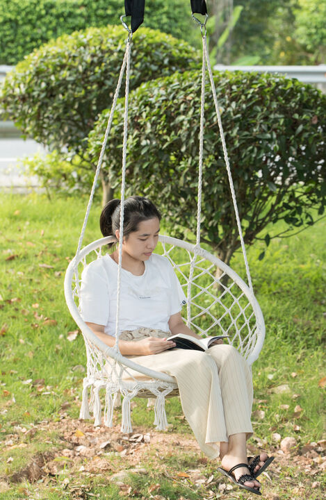 Round Hanging Hammock Cotton Rope Macrame Swing Chair for Indoor and Outdoor