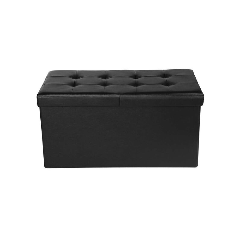 30-Inch Folding Storage Ottoman Bench with Flipping Lid - Faux Leather Storage Chest Footstool