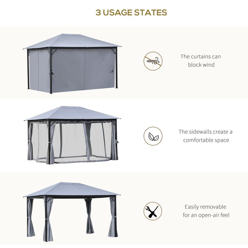 Light Grey Event Shelter: 13'x10' Gazebo with Steel Frame and Curtains