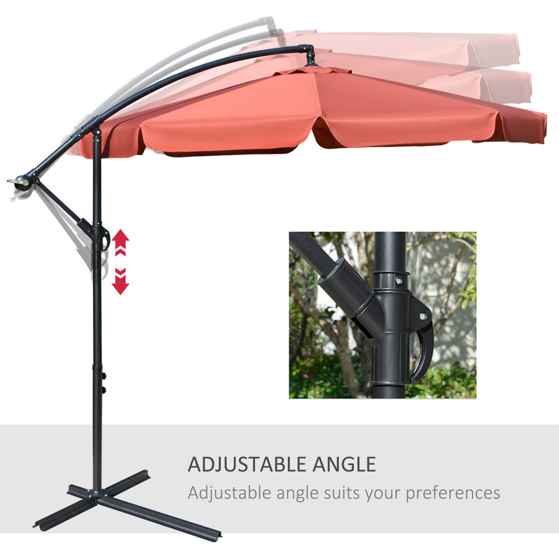 9' Offset Patio Cantilever Hanging Umbrella w/ Crank Handle & Base, Wine Red
