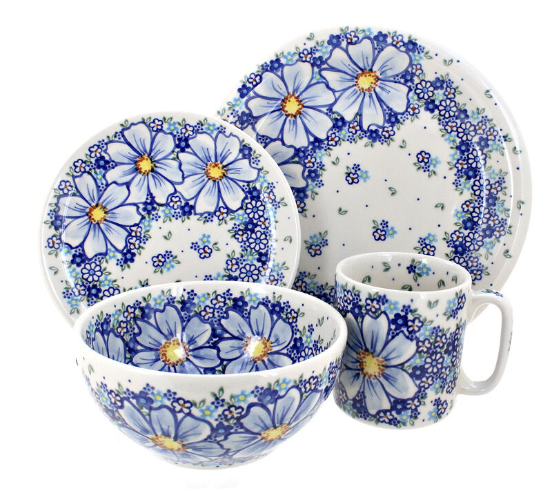 Blue Rose Polish Pottery Melanie 4 Piece Place Setting - Service for 1