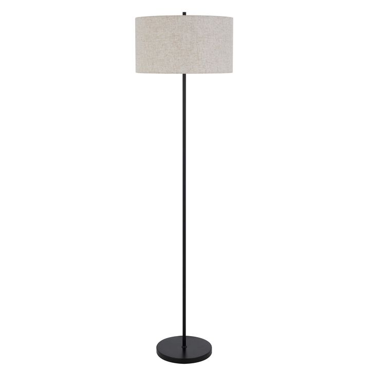 Sie 59 Inch Floor Lamp, White Linen Shade, Round Base, Black Metal Pole - Benzara