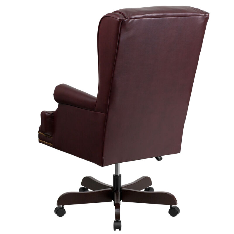 Ainslie High Back Traditional Tufted Brown LeatherSoft Executive Ergonomic Office Chair with Oversized Headrest & Nail Trim Arms