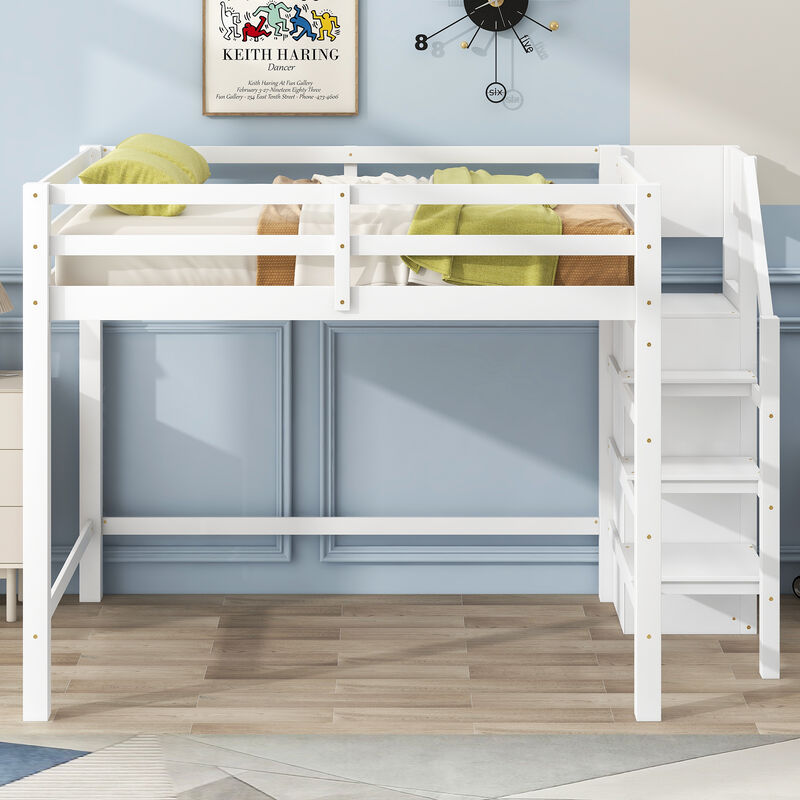 Merax Loft Bed with Storage Wardrobe and Staircase