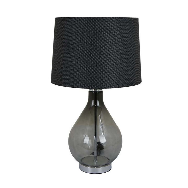 24 Inch Table Lamp, Black Finish Drum Shaped Shade, Bulb Style Glass Body - Benzara