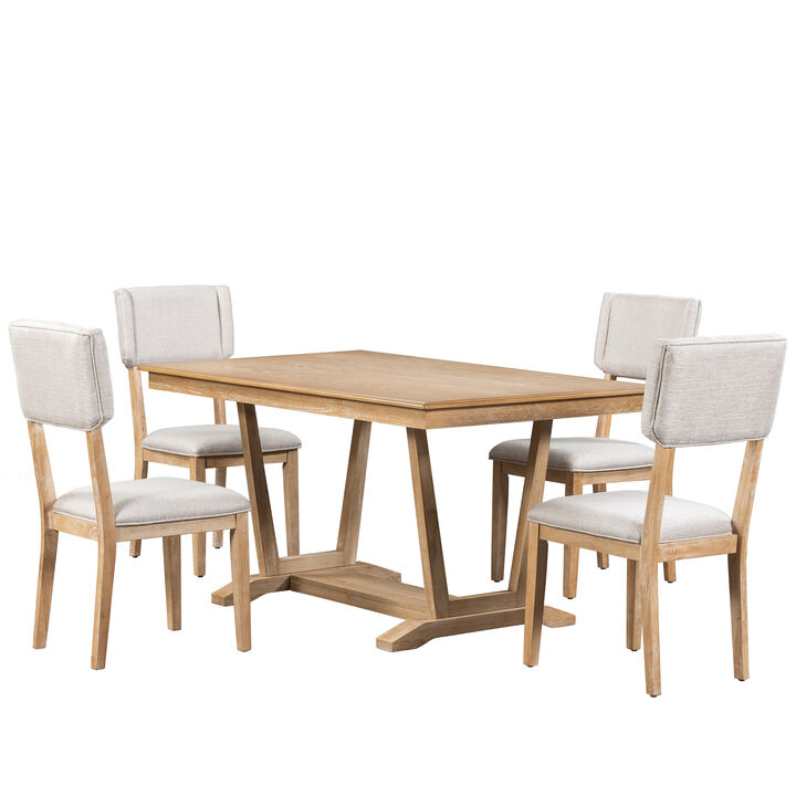 Merax  Rectangular Dining Table Set with 4 Upholstered Chairs