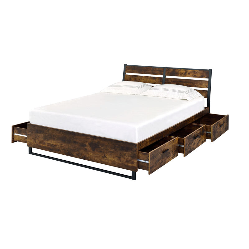 Juvanth Eastern King Bed W/Storage in Rustic Oak & Black Finish