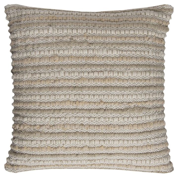 Homezia Ivory Beige Nubby Texture Bands Throw Pillow