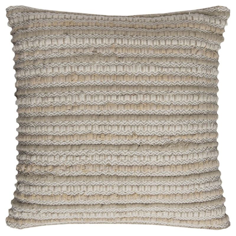 Homezia Ivory Beige Nubby Texture Bands Throw Pillow