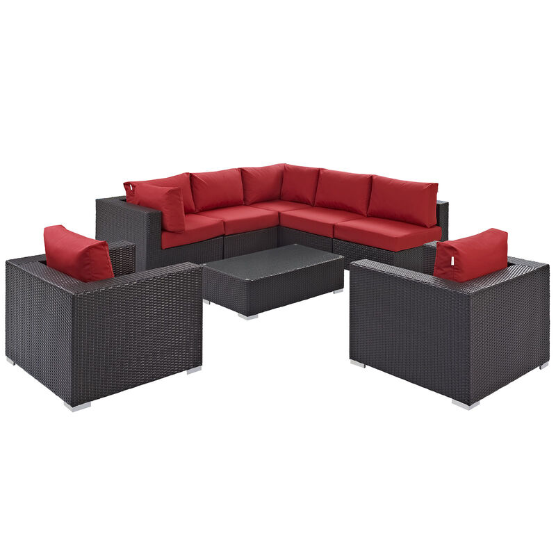 Convene 8 Piece Outdoor Patio Sectional Set - Espresso Red