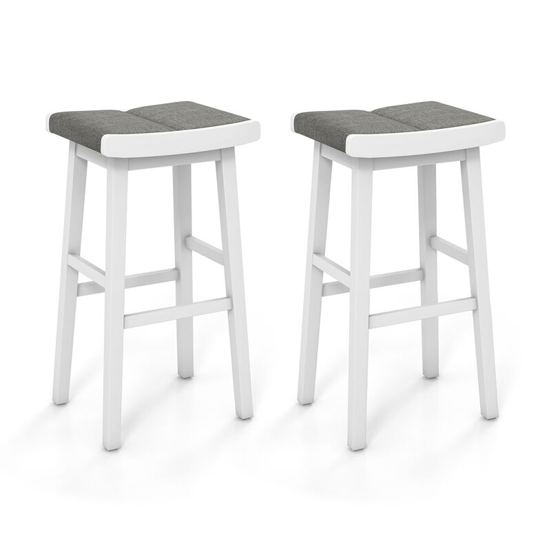 2 Pieces Upholstered Saddle Barstools with Padded Cushions