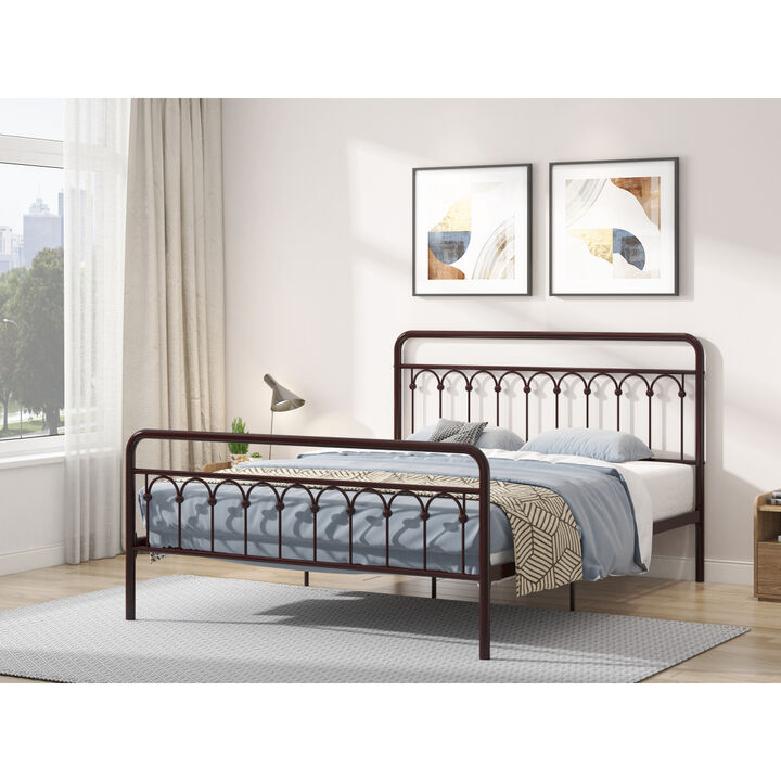 Tara Metal Bed Queen, Antique Brown